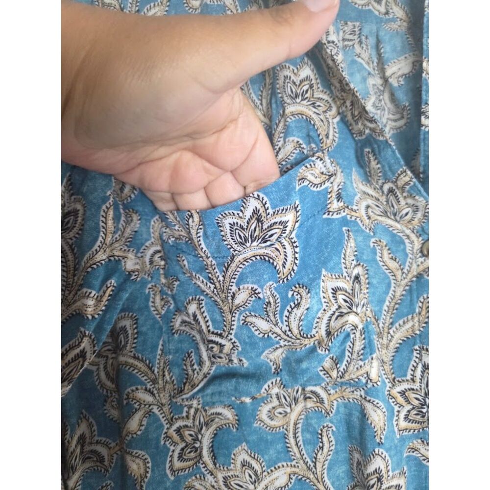 Pilcro Anthropologie "Lelani" Blue & Cream FloralPasley Button Down Blouse sz 1X - Picture 4 of 9